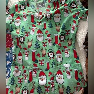 Butter soft green Christmas scrub top
